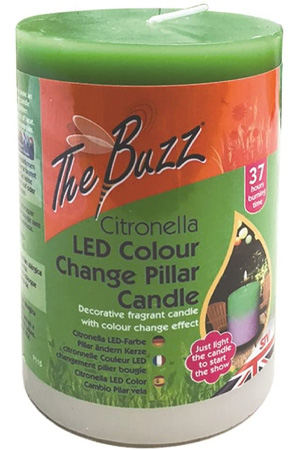The Buzz Citronella Colour-Change Pillar Candle